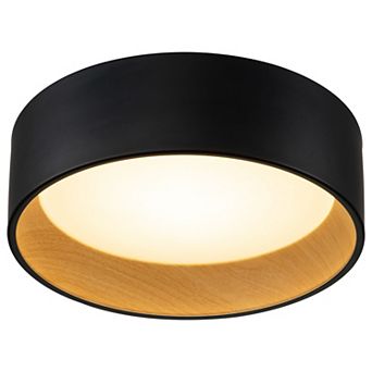C Cattleya 13-Inch Black and Woodgrain Finish 3CCT Integrated LED Flush Mount Light