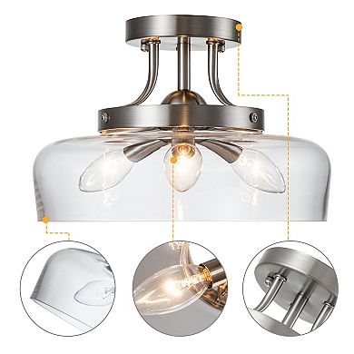 C Cattleya 11-Inch Brushed Nickel Semi Flush Mount with Glass Shade
