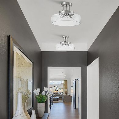 C Cattleya 11-Inch Brushed Nickel Semi Flush Mount with Glass Shade