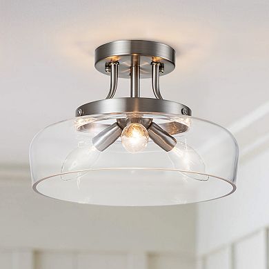 C Cattleya 11-Inch Brushed Nickel Semi Flush Mount with Glass Shade