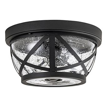 C Cattleya 11-Inch Matte Black Outdoor Motion Sensor Flush Mount Light with Seeded Glass