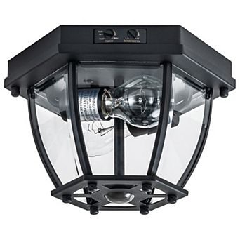 C Cattleya 10.25-Inch Matte Black Outdoor Motion Sensor Flush Mount Light with Clear Glass