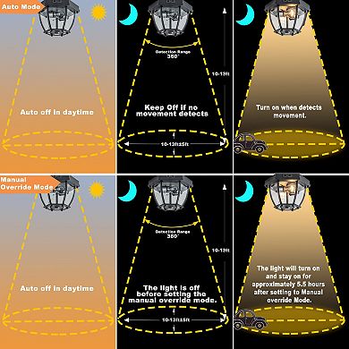 C Cattleya 10.25-Inch Matte Black Outdoor Motion Sensor Flush Mount Light with Clear Glass