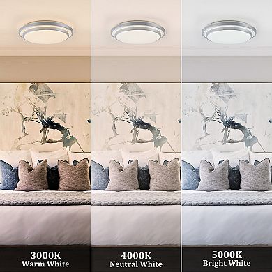 C Cattleya 14-Inch Modern Dimmable LED Flush Mount Ceiling Light (3000K/4000K/5000K)