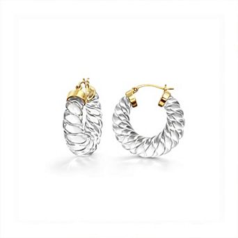 14K Yellow Gold Over Sterling Silver Clear Chunky Rope Acrylic Hoops