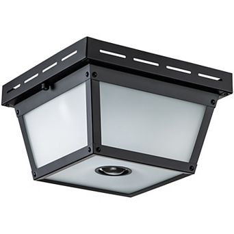 C Cattleya 9.25-Inch Black Motion Sensor Outdoor Flush Mount Light with Textured Glass