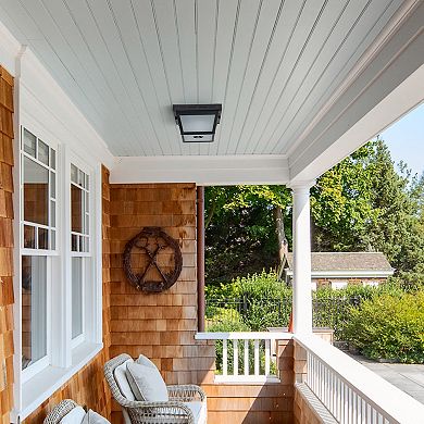 C Cattleya 9.25-Inch Black Motion Sensor Outdoor Flush Mount Light with Textured Glass