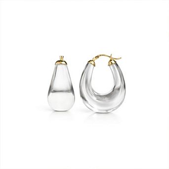 14K Yellow Gold Over Sterling Silver Clear Chunky Bucket Acrylic Hoops