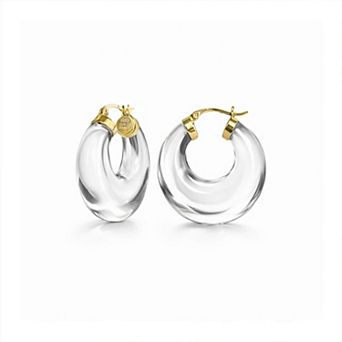 14K Yellow Gold Over Sterling Silver Clear Chunky Graduated Acrylic Hoops
