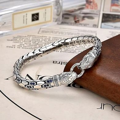 Retro Snake Head Bangle Bracelet for Women - Elegant Crystal-Embedded Statement Jewelry
