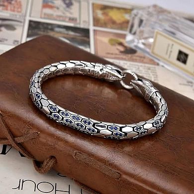 Retro Snake Head Bangle Bracelet for Women - Elegant Crystal-Embedded Statement Jewelry