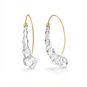 14K Yellow Gold Over Sterling Silver Wishbone Bamboo Acrylic Earrings