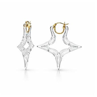 14K Yellow Gold Over Sterling Silver Star Bamboo Acrylic Hoop Earrings
