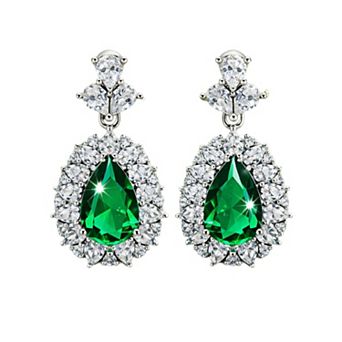 Luxury Teardrop Gemstone Drop Earrings for Women - Crystal Halo Statement Jewelry