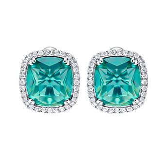 Square Cut Gemstone Halo Stud Earrings for Women - Elegant Crystal Statement Jewelry