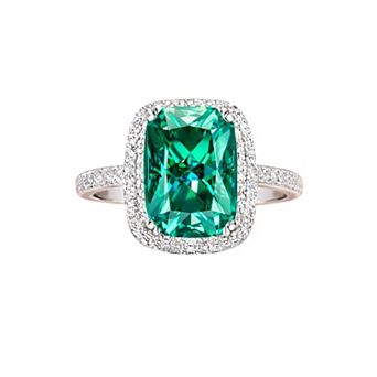 Emerald-Cut Gemstone Halo Ring - Adjustable Silver-Plated Statement Jewelry