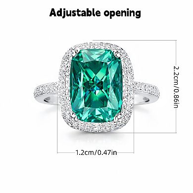 Emerald-Cut Gemstone Halo Ring - Adjustable Silver-Plated Statement Jewelry