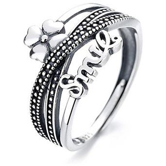 Vintage Smile & Clover Open Ring - Retro Multi-Band Statement Jewelry