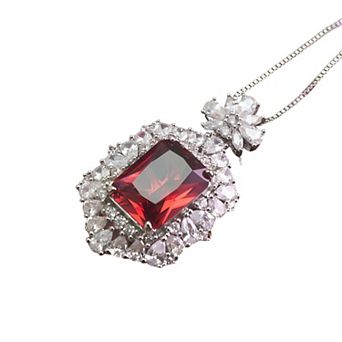 Emerald-Cut Gemstone Pendant Necklace - Vintage Floral Halo Statement Jewelry