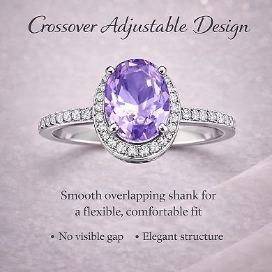 Adjustable Oval Gemstone Halo Ring - Silver-Plated Crystal Statement Jewelry