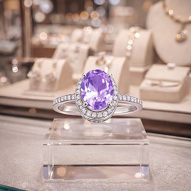 Adjustable Oval Gemstone Halo Ring - Silver-Plated Crystal Statement Jewelry