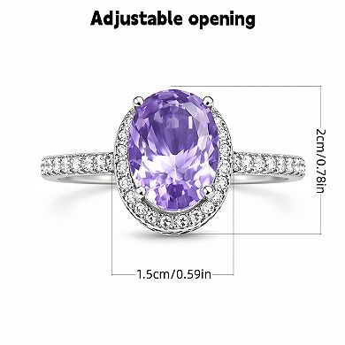Adjustable Oval Gemstone Halo Ring - Silver-Plated Crystal Statement Jewelry