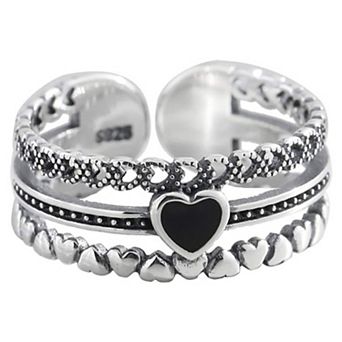 Vintage Black Heart Multi-Layer Open Ring - Retro Stackable Statement Jewelry