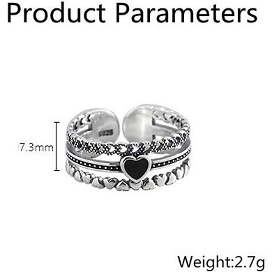 Vintage Black Heart Multi-Layer Open Ring - Retro Stackable Statement Jewelry
