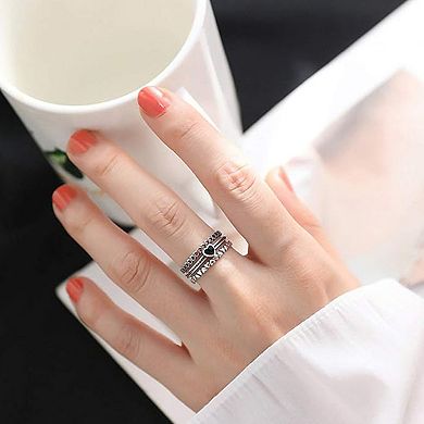 Vintage Black Heart Multi-Layer Open Ring - Retro Stackable Statement Jewelry
