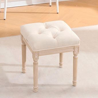 16x16x16 in Vanity Stools, French Style Stool, Linen Fabric Entryway Stool, Beige