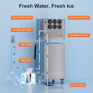 23 in. Production Per Day 550 lbs. Full Size Cubes Commercial Ice Maker in Stainless St