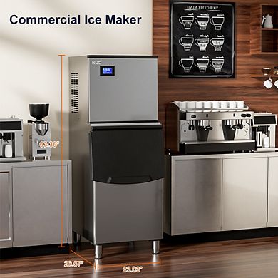 23 in. Production Per Day 550 lbs. Full Size Cubes Commercial Ice Maker in Stainless St