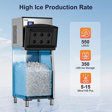 23 in. Production Per Day 550 lbs. Full Size Cubes Commercial Ice Maker in Stainless St