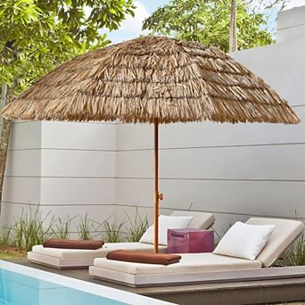 8'Thatch Patio Tiki Umbrella Tropical Palapa Raffia Tiki Hut Hawaiian Hula Beach Umbrella