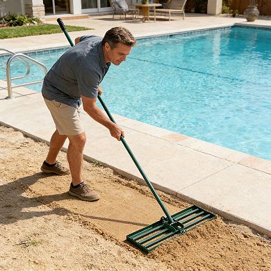 Heavy Duty Lawn Leveling Rake with 79.5" Long Handle, Topsoil Compost Sand Leveling Tool for Garden