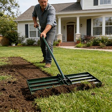 Heavy Duty Lawn Leveling Rake with 79.5" Long Handle, Topsoil Compost Sand Leveling Tool for Garden