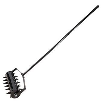 Heavy Duty Rolling Lawn Aerator, Rotary Push Spike Soil Aerating Tool with 3 pc Long Steel Handle