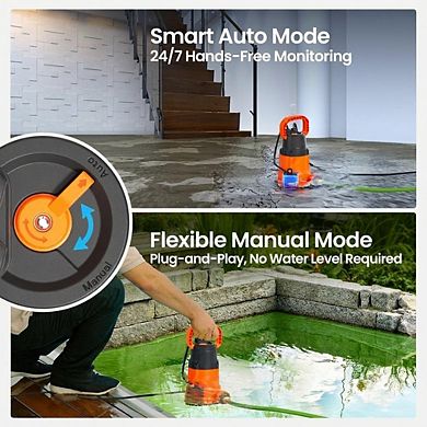 1 3 HP Submersible Utility Pump 2790 GPH High Flow Thermoplastic Sump Pump with Auto Sensor 1 Piece