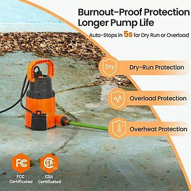 1 3 HP Submersible Utility Pump 2790 GPH High Flow Thermoplastic Sump Pump with Auto Sensor 1 Piece