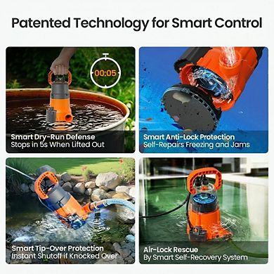 1 3 HP Submersible Utility Pump 2790 GPH High Flow Thermoplastic Sump Pump with Auto Sensor 1 Piece