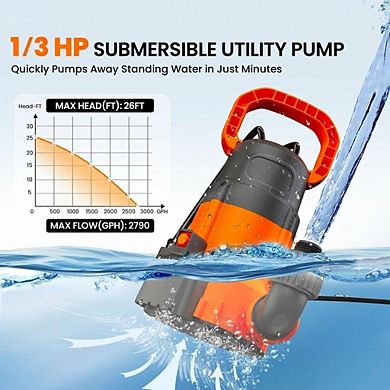 1 3 HP Submersible Utility Pump 2790 GPH High Flow Thermoplastic Sump Pump with Auto Sensor 1 Piece