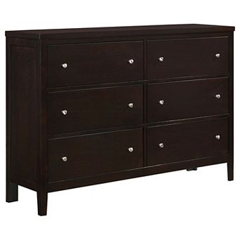 Wooden 6-Drawer Dresser, Luxe Warm Finish Wide Storage Chest for Bedroom Home Decor
