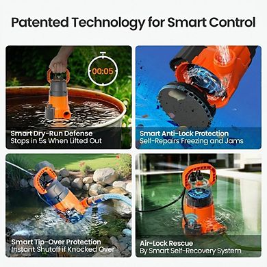 1 4 HP Submersible Utility Pump 2160 GPH High Flow Thermoplastic Sump Pump with Auto Sensor 1 Piece