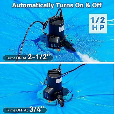 1 Piece 12HP Automatic Pool Cover Pump 3500GPH Submersible Water Pump with Filter Net 25ft Cord