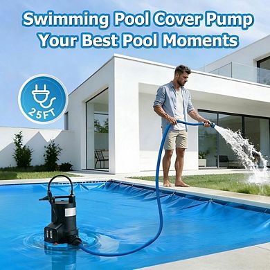 1 Piece 12HP Automatic Pool Cover Pump 3500GPH Submersible Water Pump with Filter Net 25ft Cord