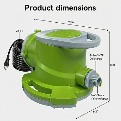 1 Piece 1 by 4 HP Automatic Submersible Pool Cover Pump 1800 GPH 25FT Cord Check Valve