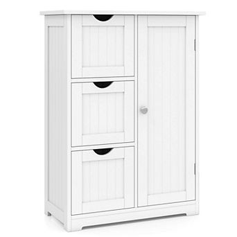 Costway Bathroom Floor Cabinet Side Storage Cabinet with 3 Drawers and 1 cup oard