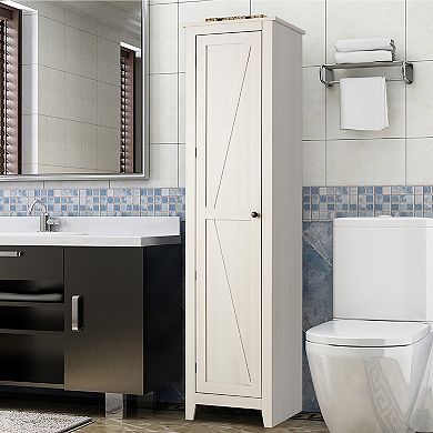 Costway Linen Tower Bathroom Storage Cabinet Tall Slim Side Organizer w/ Shelf