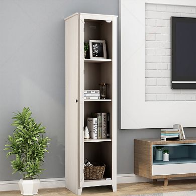 Costway Linen Tower Bathroom Storage Cabinet Tall Slim Side Organizer w/ Shelf