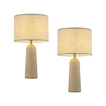 1-Light 21'' Vintage Classic Natural Travetine Tapered Table Lamp With Beige Linen Shade(2 Pack)